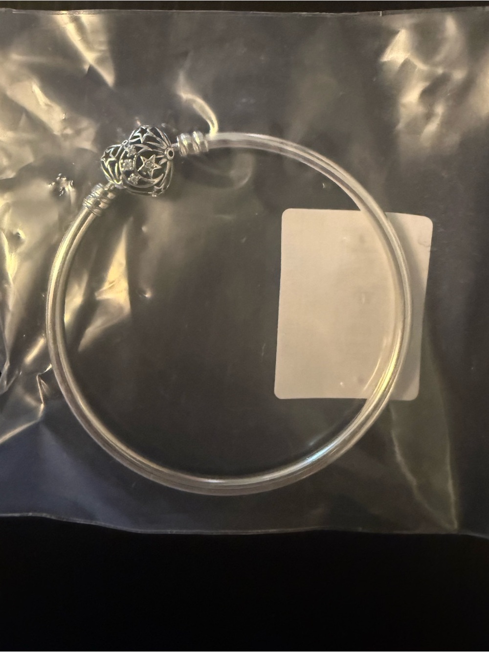 Pandora Silver Heart Filigree Charm Bangle - Silver